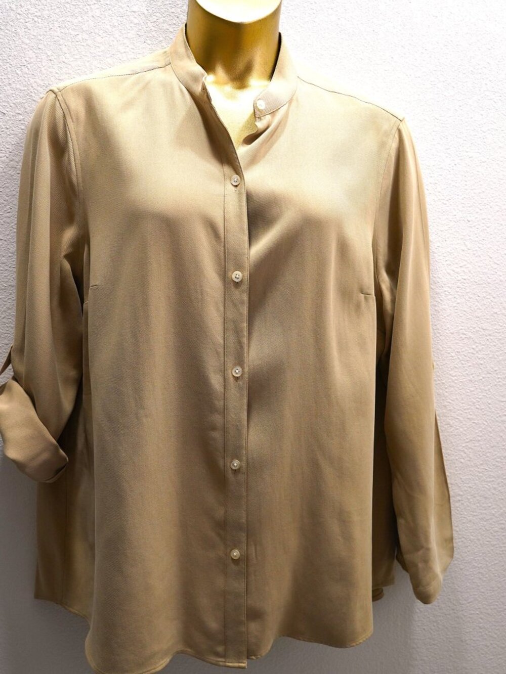Ralph Lauren Silk Tan Manderin Collar Tab Sleeve Blouse size 2X